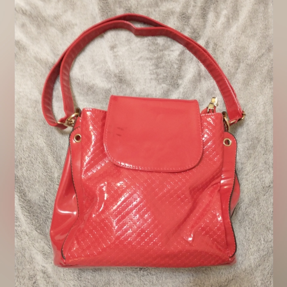 RED VINYL SUNNY SHOP PURSE HANDBAG SHOULDERBAG